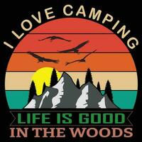 j'aime le camping la vie est bonne dans la conception de t-shirt des bois vecteur