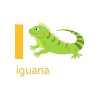 jolie carte d'iguane. alphabet avec des animaux. design coloré pour enseigner l'alphabet aux enfants, apprendre l'anglais. illustration vectorielle dans un style cartoon plat sur fond blanc vecteur