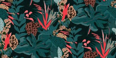 exotique jungle les plantes sans couture modèle impressions, abstrait fleurs, vecteur graphique. parfait pour mode, textile, et artistique projets collection de moderne Créatif des illustrations conceptions.