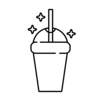 délicieux café dans l'icône de style de ligne de récipient en plastique vecteur