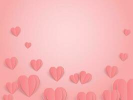 papier éléments dans forme de cœur en volant sur rose Contexte. bannière pour la Saint-Valentin journée. anniversaire salutation carte conception vecteur