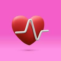 3d réaliste rouge cœur avec blanc impulsion pour médical applications et sites Internet. médical soins de santé concept. cœur impulsion, battement de coeur doubler, cardiogramme. vecteur illustration