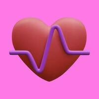 3d réaliste rouge cœur avec violet impulsion pour médical applications et sites Internet. médical soins de santé concept. cœur impulsion, battement de coeur doubler, cardiogramme. vecteur illustration
