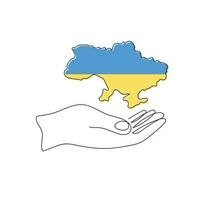 carte de Ukraine dans main tiré dans un continu ligne dans couleurs de du pays drapeau. un ligne dessin, minimalisme. vecteur illustration.