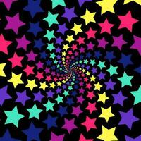 violet, rose, jaune, cyan, et bleu étoile scintillait tourbillon modèle Contexte. pétillant étoiles spirale vortex vecteur illustration.