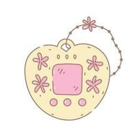 mignonne tamagotchi avec fleurs et chaîne vecteur