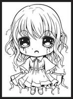 mignonne horreur chibi coloration pages vecteur