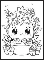 mignonne kawaii fleur coloration pages vecteur