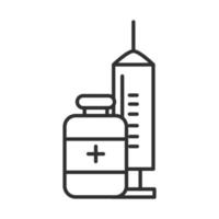 icône de ligne d'équipement médical de seringue et de bouteille de médecine vecteur