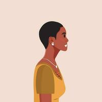 Jeune magnifique africain américain femme profil portrait. femelle la personne avec marron peau et frisé cheveux. vecteur illustration