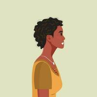 Jeune magnifique africain américain femme profil portrait. femelle la personne avec marron peau et frisé cheveux. vecteur illustration