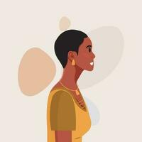 Jeune magnifique africain américain femme profil portrait. femelle la personne avec marron peau et frisé cheveux. vecteur illustration