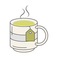 thé tasse à thé avec sachet de thé ligne de rafraîchissement chaud et remplissage vecteur