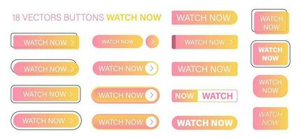 le regarder maintenant est une ensemble de Facile moderne boutons. pousser bouton pour un application, publicité, boutique ou site Internet. divers Icônes pour votre produit vecteur