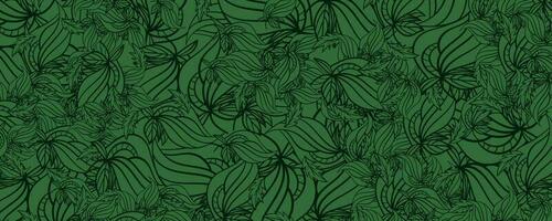 foncé vert modèle avec main tiré tropical fleurs. vecteur illustration.