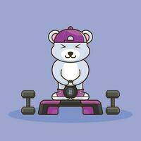 mignonne dessin animé ours levage une kettlebell vecteur conception. mignonne ours entraînement. Gym mascotte dessin animé style