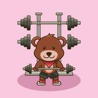 la musculation, mignonne mascotte ours levage haltère. dessin animé mascotte, ours Gym entraînement, dessin animé style vecteur