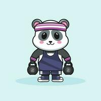 mignonne Panda ours dessin animé illustration balancement aptitude et kettlebells levage vecteur