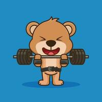 physique exercer, mignonne ours animal levage haltère. Gym faire des exercices dessin animé vecteur icône illustration