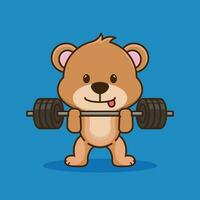 physique exercer, mascotte logo ours levage haltère. dessin animé mascotte, ours Gym entraînement, dessin animé style vecteur