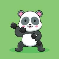 mignonne mascotte Panda ours levage haltère mignonne autocollant, Gym faire des exercices mascotte, dessin animé style vecteur