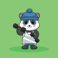 mignonne mascotte Panda ours levage haltère dessin animé mascotte, Gym entraînement, dessin animé style vecteur