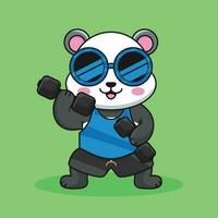 mignonne dessin animé Panda ours levage haltère mignonne dessin animé vecteur Gym faire des exercices mascotte logo