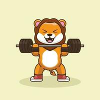 dessin animé Lion levage kettlebell vecteur illustration.cartoon vecteur faire des exercices mascotte logo.