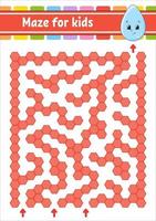 labyrinthe de couleur rectangulaire. jeu pour les enfants. goutte mignonne. labyrinthe amusant. feuille de travail de développement de l'éducation. page d'activité. casse-tête pour les enfants. personnage de dessin animé. énigme logique. illustration vectorielle. vecteur