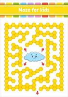 labyrinthe de couleur rectangulaire. drôle de nuage. jeu pour les enfants. labyrinthe amusant. feuille de travail de développement de l'éducation. page d'activité. casse-tête pour les enfants. personnage de dessin animé. énigme logique. illustration vectorielle. vecteur