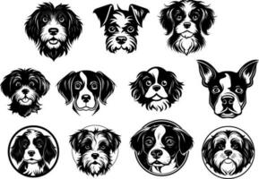 ensemble de chiens têtes dans noir sur une blanc arrière-plan, vecteur illustration