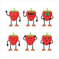 mignonne content fraise porter des lunettes de soleil différent pose activité. marrant fruit différent visage expression vecteur illustration ensemble.