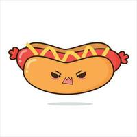 en colère Hot-dog dessin animé vecteur icône illustration. nourriture objet icône concept prime plat
