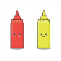 mignonne bouteille tomate et Mayonnaise moutarde sauce dessin animé vecteur icône illustration nourriture objet icône