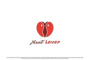 Viande l'amour logo conception illustration. Créatif silhouette de Viande dans l'amour forme Facile plat du boeuf cœur wagyu délicieux restaurant café restaurant rue nourriture assaisonnement cuisine recette délicieux goût. vecteur