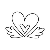 cœur avec ailes. vecteur illustration dans griffonnage style. icône, logopit, imprimer, carte postale, sublimation, autocollant, clipart. élément sur le thème de aimer, la Saint-Valentin jour, vacances
