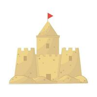dessin animé style le sable Château avec rouge drapeau. vecteur