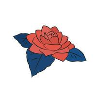 camélia fleur rouge et bleu. luxuriant bourgeon isolé sur blanc Contexte. ligne art Facile botanique, pour mariage cartes, invitations vecteur