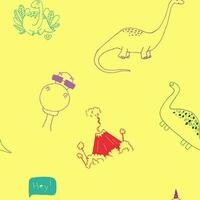 vecteur illustration sans couture modèle avec dinosaure sur Jaune Contexte. des illustrations pour garçons impressions sur tee-shirts, les enfants conception. des gamins textile et en tissu