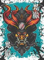samouraï tête oni démon masque mascotte logo vecteur illustration