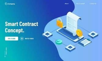 numérique intelligent Contrat concept basé atterrissage page conception dans bleu couleur. vecteur