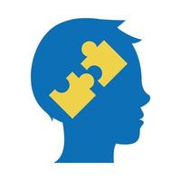 profil de la journée mondiale du syndrome de Down tête humaine puzzles cerveau style plat vecteur