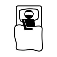 humain avec de la fièvre dormant dans le style de silhouette de pictogramme de santé de lit vecteur