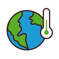 planète terre mondiale avec ligne de thermomètre et style de remplissage