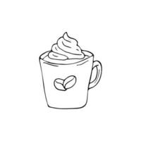 main tiré tasse de café avec fouetté crème. boisson illustration, isolé sur blanc Contexte vecteur