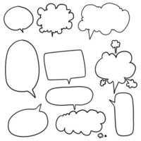 définir des bulles sur fond blanc. boîte de chat ou vecteur de chat carré et message de doodle ou nuage d'icône de communication parlant pour les bandes dessinées et le dialogue de message minimal