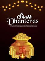 dépliant de célébration de shubh dhanteras avec pot de pièce d'or créatif vecteur