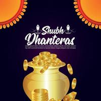 illustration créative de carte de voeux de célébration de rdhanteras heureux avec pot de pièce d'or vecteur