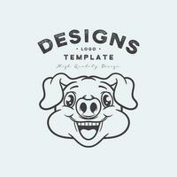 mignonne porc tête avec content expression logo conception vecteur