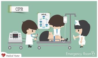 cpr réanimation cardio-pulmonaire en salle d'urgence équipe médicale réanimer un patient en arrêt cardiaque par compression thoracique défibrillation et médecine réanimation cardiovasculaire avancée vecteur